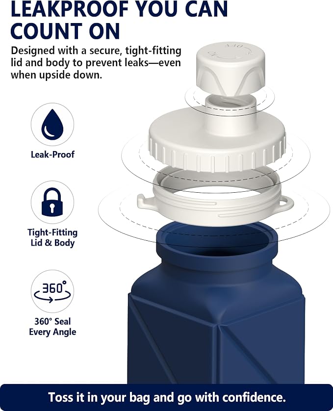 BEAUTAIL Collapsible Water Bottles 21oz/610mL, Silicone Travel Water Bottle | BPA Free, Leakproof & Reusable, Foldable Water Bottle for Traveling, Hiking, Gym, School, Sports, Outdoor, 1-Pack, Dark Blue - Image 4