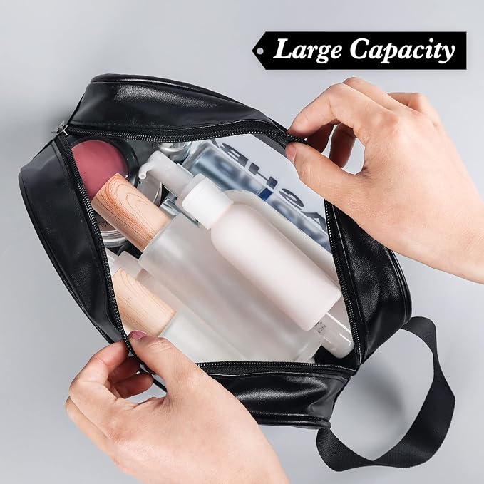 YuanCheng 4pcs PU Leather Portable Toiletry Bags with Handle, Translucent Waterproof travel Make up Bags for Women, Large Capacity Travel Cosmetic Bags - Image 4