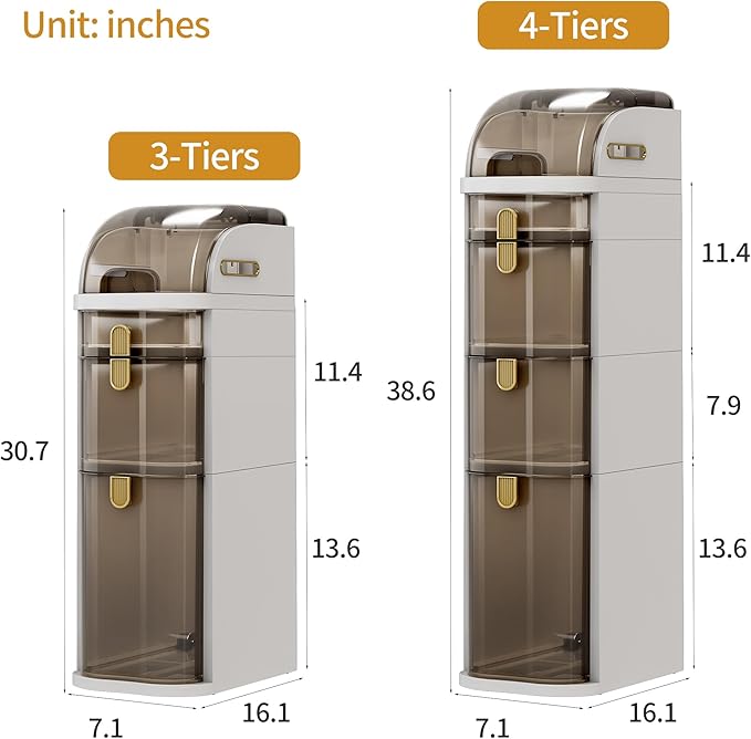 3-Tiers Slim Bathroom Storage Cabinet with Drawers & Tissue Box | Plastic Narrow Rolling Bathroom Tower Cart Waterproof & No Installation for Small Spaces Kitchen Laundry Living Room - Image 3