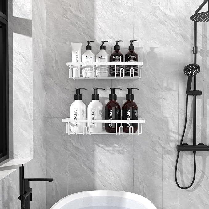 Getsrichfc Shower Caddy Adhesive, Rustproof Shower Shelves for Inside Shower, Large Capacity Bathroom Organizers and Storage, Shower Storage with Removable Hooks, No Drill Bathroom Accessories White - Image 8