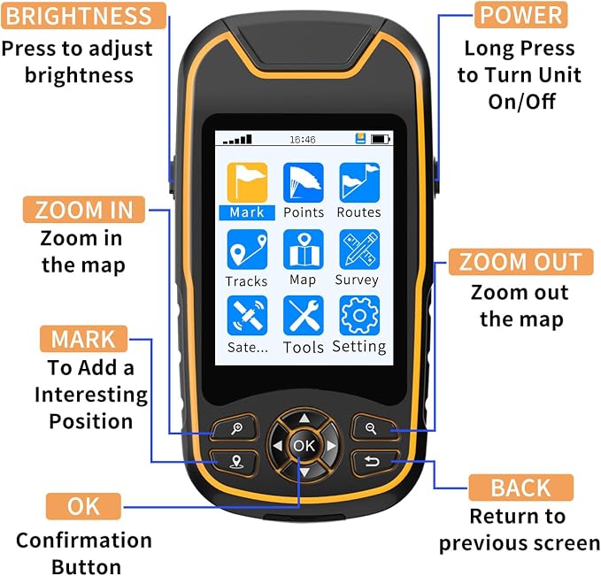 Handheld GPS for Hiking, Rugged and Waterproof Handheld GPS Navigator, 3.2" Sunlight Readable Screen, Compact Satellite Handheld GPS with USA Topo Map, Multi-GNSS Support, Extra Battery Life - Image 8