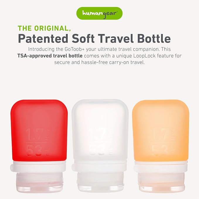 humangear GoToob+ 3-Pack, Small (1.7 fl oz), Clear/Red/Orange | Refillable & Leak-Proof Silicone Travel Size Bottles with Locking Cap for Toiletries, Camping & TSA Carry-On - Image 2