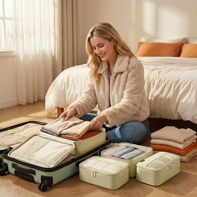 4 Piece Compression Packing Cubes for 3–7 Day Travel, Space Saving Travel Organizers with Breathable Mesh, Double-Zipper Packing Cubes for Carry-On & Suitcases (Yellow) - Image 6