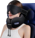 Travel Pillow, Neck Pillow Airplane for Long Flight Sleeping | Soft Supportive Foam, Head Pillow 3D Eye Mask & Seat Strap for 360°Support Head, Neck & Chin Travel Essentials Black & Grey by Bonairest