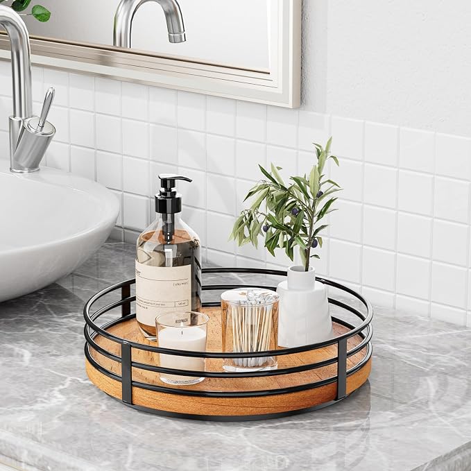 10" Lazy Susan Turntable Organizer - Wood Round Lazy Susan for Cabinet Kitchen Countertop Dining Table Pantry Cupboard Bathroom Coffee Bar Storage Home Decor - Image 5