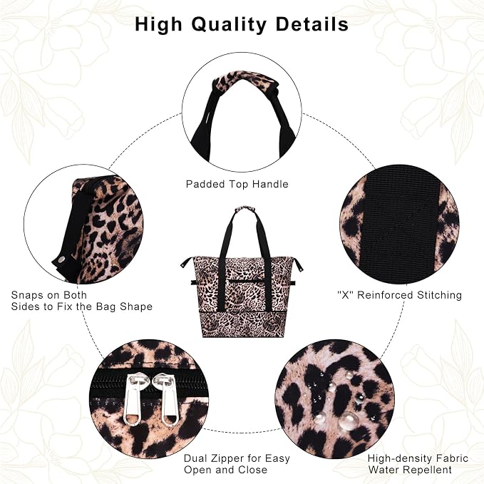Expandable Duffel Bag for Women with Trolley Sleeve/Wet Pocket Weekender Travel Tote Large Carry On Overnight Luggage - Image 5