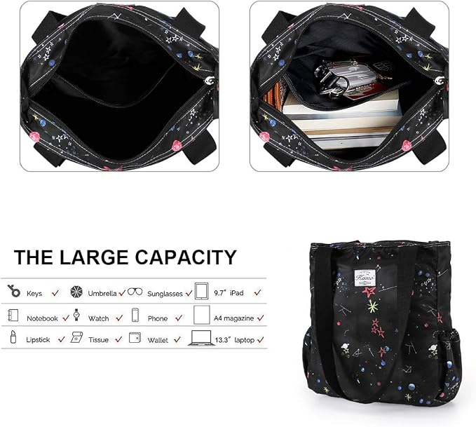 KAMO Floral Tote Bag - Waterproof Lightweight Handbags Travel Shoulder Bag for Hiking Yoga Gym Swimming Travel Beach - Image 5