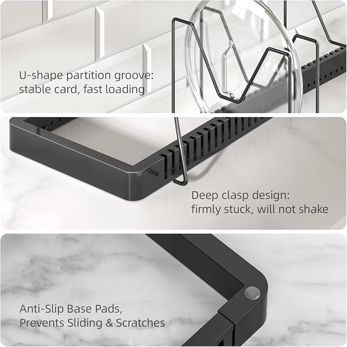 Pots and Pans Organizer under Cabinet, Expandable Pot Lid Organizer Holder with 14 Adjustable Compartment, Pan Organizers inside Cabinet for Lids, Bakeware, Kitchen Storage Pot Rack, Black - Image 7