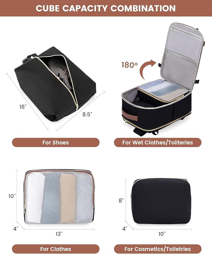 LOVEVOOK Large Travel Backpack for Women, TSA Carry on Backpack for Airplanes, 40L Personal Item Travel Bag for Women fits 17" Laptop,Waterproof Carry on Bag Airplane Approved with 3 Packing Cubes - Image 5