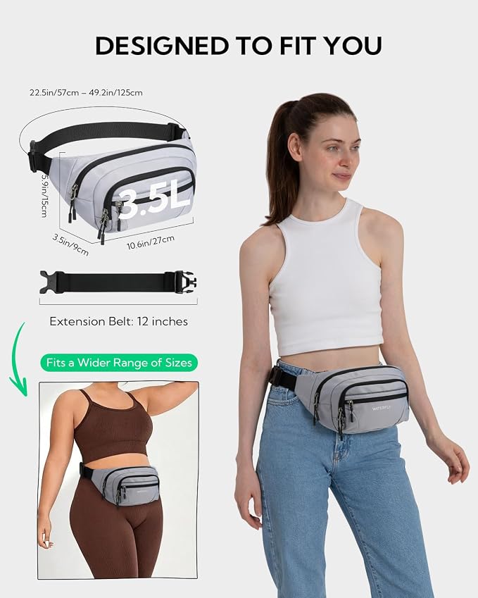 WATERFLY 3.5L RFID Fanny Pack: Anti-Theft 12" Extender Belt for Travel | Large Capacity Multi-Pocket, Water-Resistant Nylon, Reflective Strips, Breathable Padding, Hiking Walking Daily, Women Men - Image 4