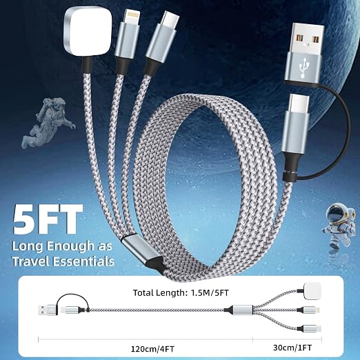 Travel Essentials 3 in 2 Multi Charging Cable for iWatch Charger/iPhone17-8 | 2Pack 5FT USB A/C Charging Cords for Multiple Devices, Braided Universal Charger for Home/Travel/Cruise, Car Accessories - Image 6