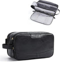 BAGSMART Medium Toiletry Bag for Men, PU Leather Water Resistant, Black | High-gloss, Travel Bag for Toiletries, Dopp Kit, Shaving Bag for Bathroom Shower by BAGSMART