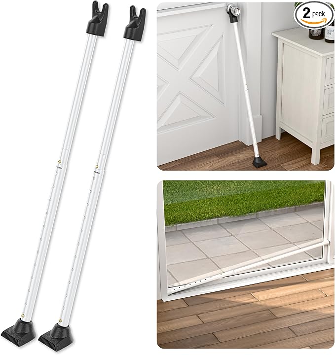 SECURITYMAN 3-in-1 Door Security Bar, Security Door Stoppers & Door Barricade – Heavy Duty Adjustable Iron Security Lock Bar for Home Defense, Apartment & Travel Safety (2 Pack - White) by SECURITYMAN