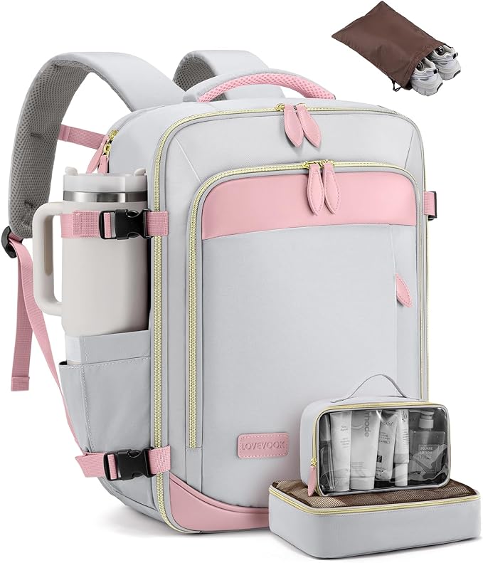 LOVEVOOK Travel Backpack for Women, 40L Carry On Backpack with 3 Packing Cubes,TSA Personal Item Travel Bag Airline Approved, Water Resistant Weekender Overnight Luggage Daypack, Fits 17 Inch Laptop by LOVEVOOK