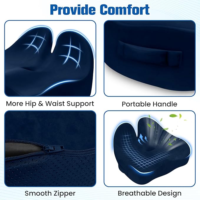 Seat Cushion, Chair Cushions, Memory Foam Office Chair Cushion | Hip & Sciatica & Tailbone Pain Relief, Long Sitting Comfort for Office Chairs/Desk Seats/Wheelchair (Large, Blue) - Image 3