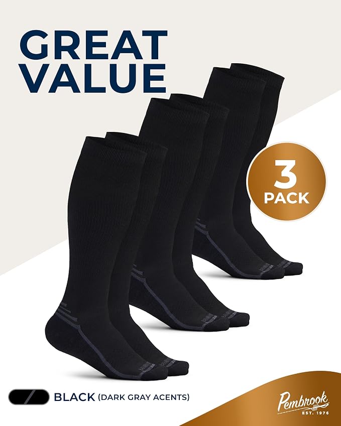 Pembrook 3 Pairs Copper Mens Compression Socks 20-30 mmHg, Running, Hiking, Athletic Cycling, Travel | Circulation Support - Image 5