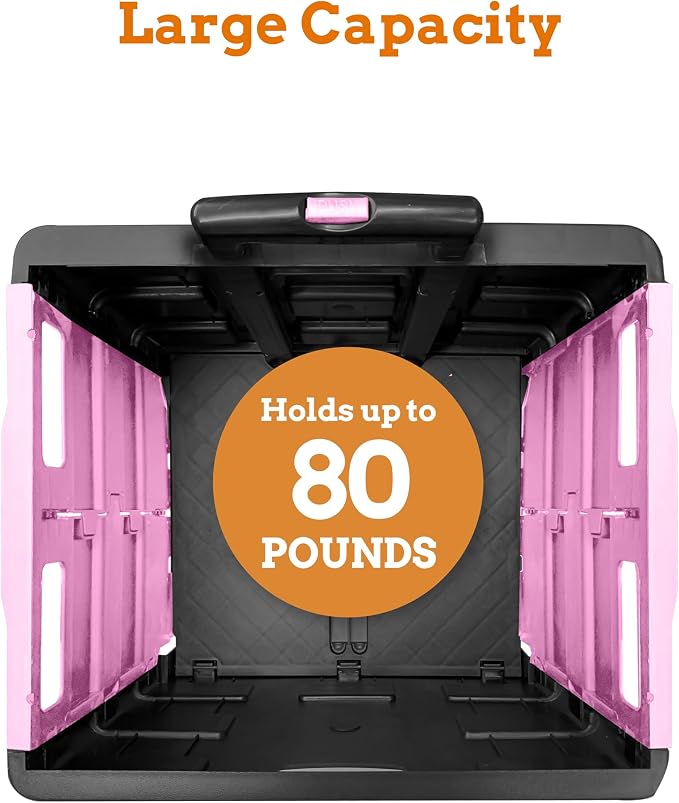 Inspired Living Ultra-Slim Rolling Collapsible Storage Pack-N-Roll Utility-carts, with Telescopic Handle, for Home, Garden, Shopping, Office, School use, Large, Pink & Black - Image 3