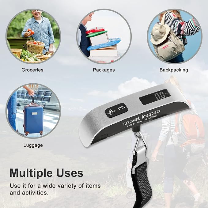 travel inspira Luggage Scale, Portable Digital Hanging Baggage Scale for Travel, Suitcase Weight Scale with Rubber Paint, 110 Pounds, Battery Included - Image 7