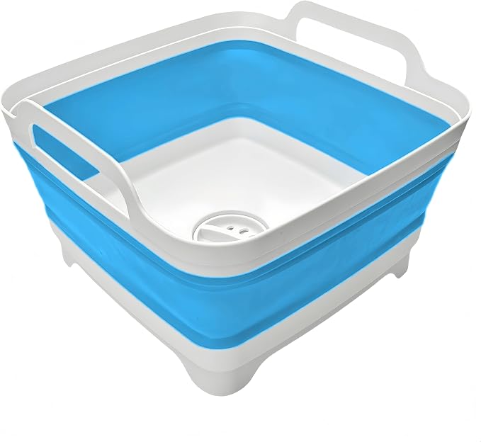 Collapsible Wash Basin 9L, Foldable Dish Tub with Drain Plug, Portable Collapsible Dish Basin, Camping Sink for Washing Dishes, Laundry & Kitchen Use (Blue) by MontNorth
