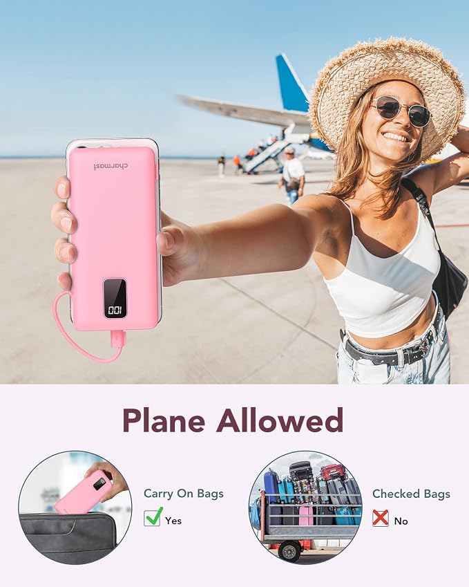 charmast Portable Charger with Built-in Cables and AC Wall Plug | 10000mAh Power Bank with 4 Outputs,USB-C & USB-A Battery Pack,Slim Travel Phone Charger for iPhone,iPad,Samsung,Android - Image 5