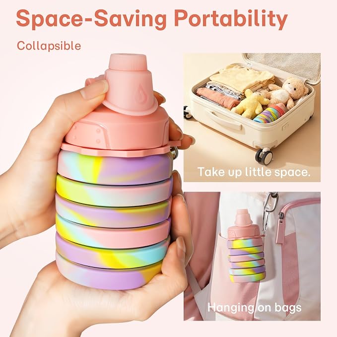 Collapsible Water Bottles for Travel, Foldable Sports Water Bottle for Kids, Reusable Water-proof Silicone Water Bottles with mountaineering Buckle for Camping Hiking Holiday - Image 3