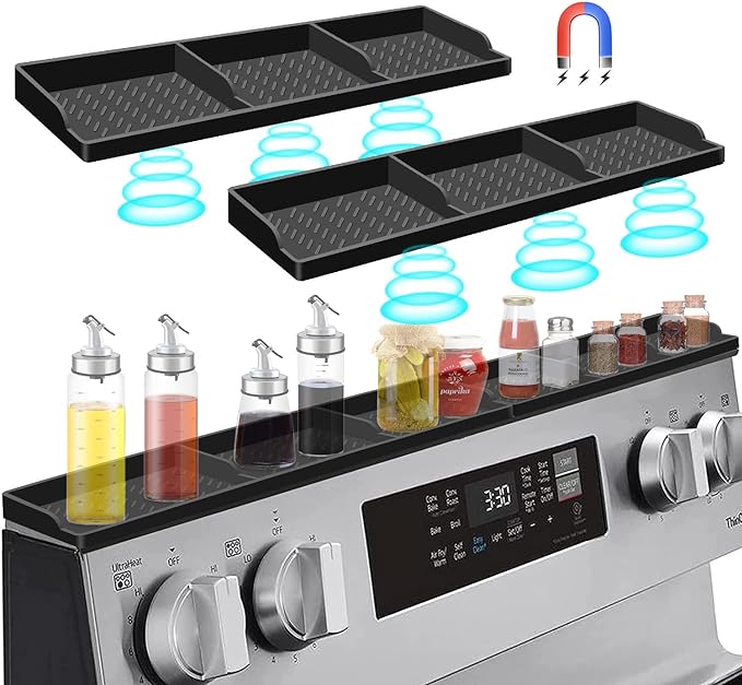 Hydream Stove Top for Silicone Shelf,30 Inch Magnetic Shelf Over the Stove Spice Rack,Kitchen Organizer Magnet Above Stovetop Back of Flat Storage Suctioned-Black by Hydream