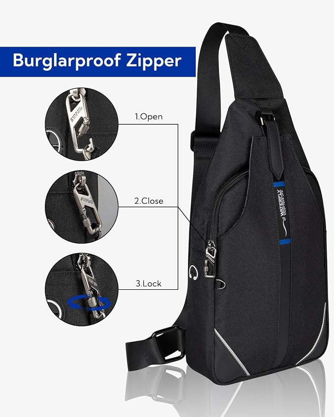 WATERFLY Medium Crossbody Sling Backpack Anti Theft Backpack for Traveling Chest Shoulder Bag - Image 3