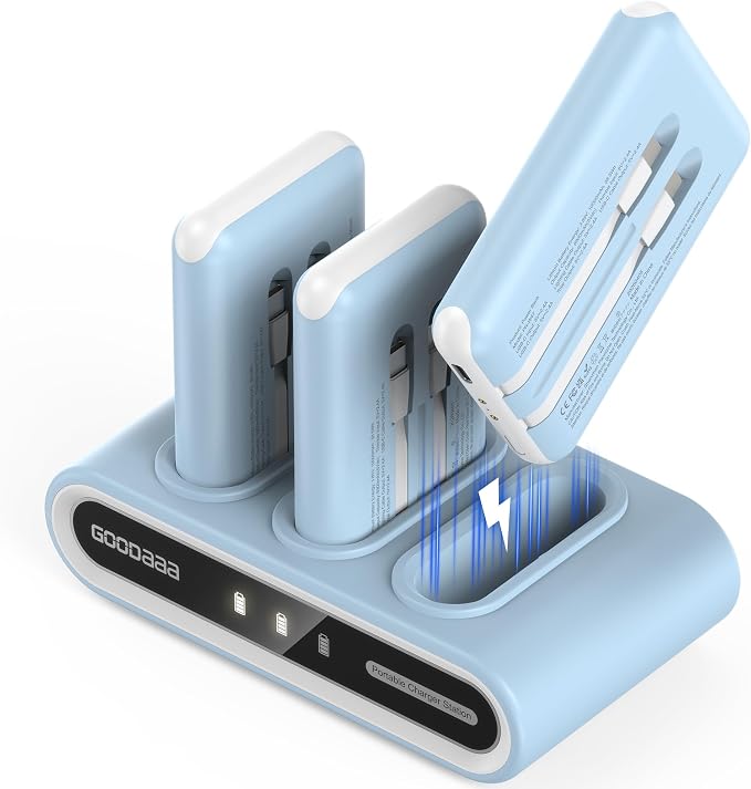 GOODaaa Portable Charger, 3-Pack 10000mAh Slim Power Bank Built in Cables, 3 Outputs 1 Inputs Family Power Hub for All Mobile Devices, Charging Station Set Includes 140 DlY Stickers, for Home,Office by GOODaaa