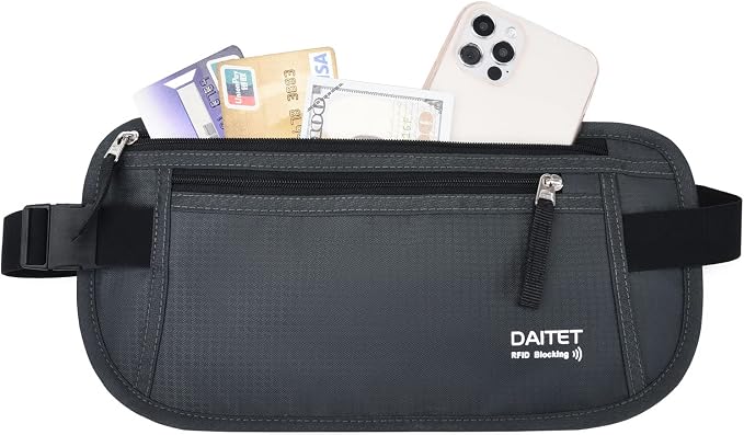 RFID Blocking Money Belt for Men Women, Slim Fanny Pack for Travel，Running,Conceal Waist Wallet for Passport Holder,Phone,Cash(Dark Grey) - Image 2