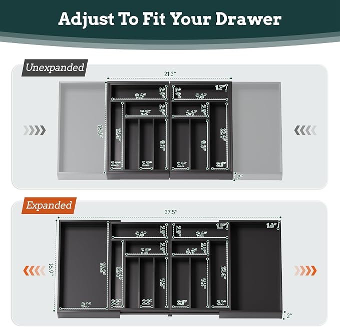 Silverware Organizer Large, Magnetic Connected Expandable 13 Slots Silverware Drawer Organizer From 21 to 37.4 Inches, Adjustable Flatware and Cutlery Holder, Bamboo Utensil Tray for Kitchen Black - Image 4