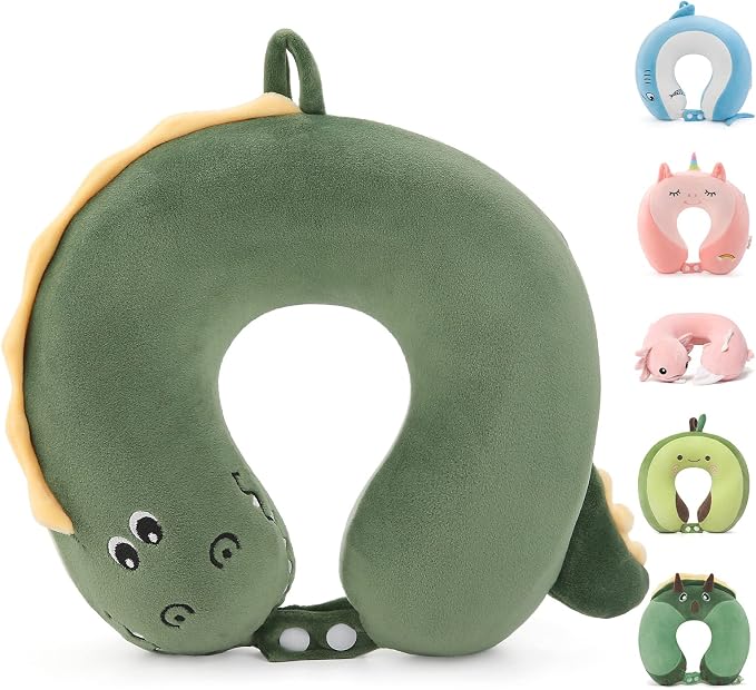 Memory Foam Travel Neck Pillow for Teens and Adults, Crocodile Design | Removable cover, machine washable, 360-degree head & chin support, 17 in neck size for teens and adults, car & airplane use by NiuniuDaddy