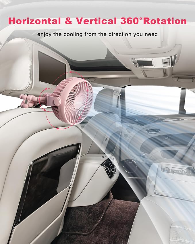 Coohea Clip on Stroller Fan, Rechargeable Long-Lasting Power Wind Fan, Pink | 4000mAh Battery Operated, 360° Rotatable Flexible Tripod, 3 Adjustable Speed, Portable Fan for Car Crib Backseat Beach Travel - Image 4