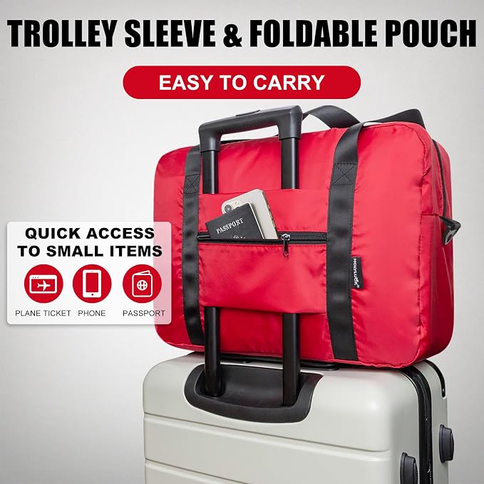 Duffle Bag for Travel Foldable Personal Item Travel Bag, 40L, Red | Carry On Duffel Bag Women Men Frontier Airlines Personal Item Bag Hospital Weekend Overnight Trips - Image 4