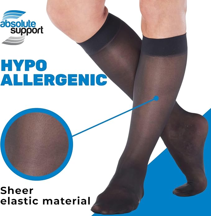 ABSOLUTE SUPPORT Sheer Knee High Compression Socks 8-15mmHg | Made in USA, Graduated Medical Compression, Circulation & Varicose Veins, Edema, Swelling, Lymphedema, Travel Ready, A107 - Image 3