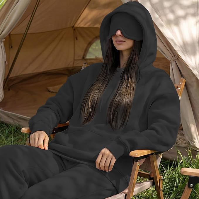 Ainangua Womens Oversized Pullover Essentials Hoodie with Eye Mask Comfor Airplane Mode Travel Office Vacation Sweatshirt - Image 6