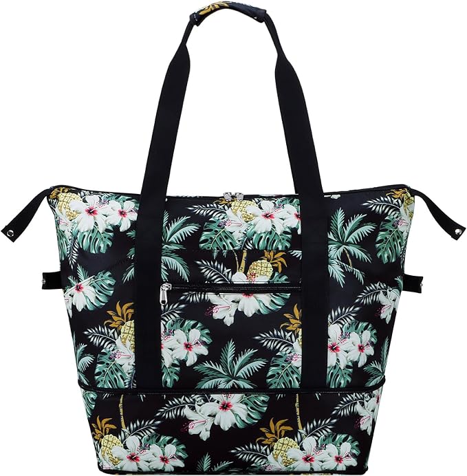 Expandable Duffel Bag for Women with Trolley Sleeve/Wet Pocket Weekender Travel Tote Large Carry On Overnight Luggage by HAWEE