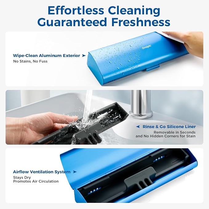 Aluminum Electric Toothbrush Travel Case, 2 in 1 Travel Toothbrush Holder for Oral B/Oral-B Pro 1000 1500 5000 and Most Electric Toothbrush for Traveling, Removable Silicone Liner-Blue - Image 6