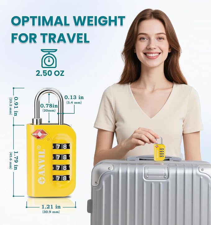 ANVIL TSA Approved Luggage Lock - 4 Digit Combination, 10,000 Combinations, Easy-Read Password Window, Travel Lock for Suitcases, Backpacks, Gym & Student Lockers, Baggage - Image 5