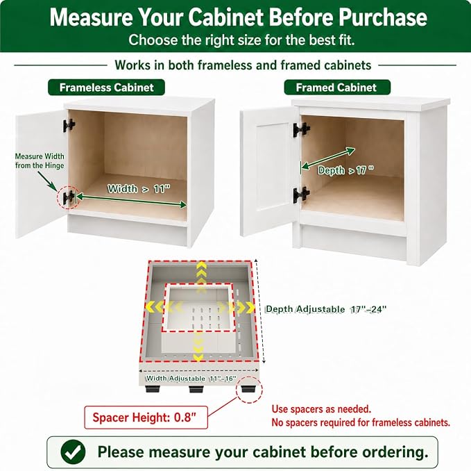 Fokyfok Pull out Cabinet Organizer,Expandable,No Drill,Heavy Duty,Kitchen | 11"-16"Wx17"-24"D,3 Rails,Pull out Drawers,Cabinet Drawers Slide out,Roll out Shelves,Pantry,Bathroom,Adhesive,Adjustable,1PC - Image 2