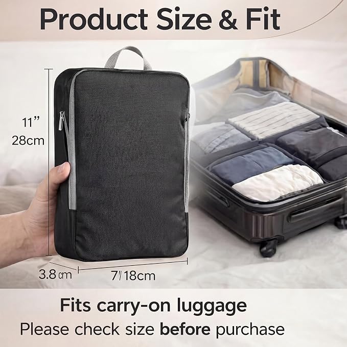 Hosuly 6 Pcs Ultralight Compression Packing Cubes for Travel 11 x 7 '' S Expandable Luggage Organizers for Save Space Family Long Trips (black 02) - Image 2
