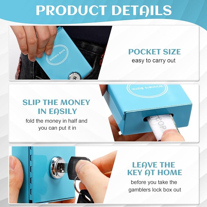 Reallnaive 1 Pack Metal Box for Gamblers Pocket Sized Winner Bank Casino Cash Box with 2 Keys Portable Casino Money Safe strongbox for Cash Saving Go Home Money Gifts(Blue,Classic) - Image 3