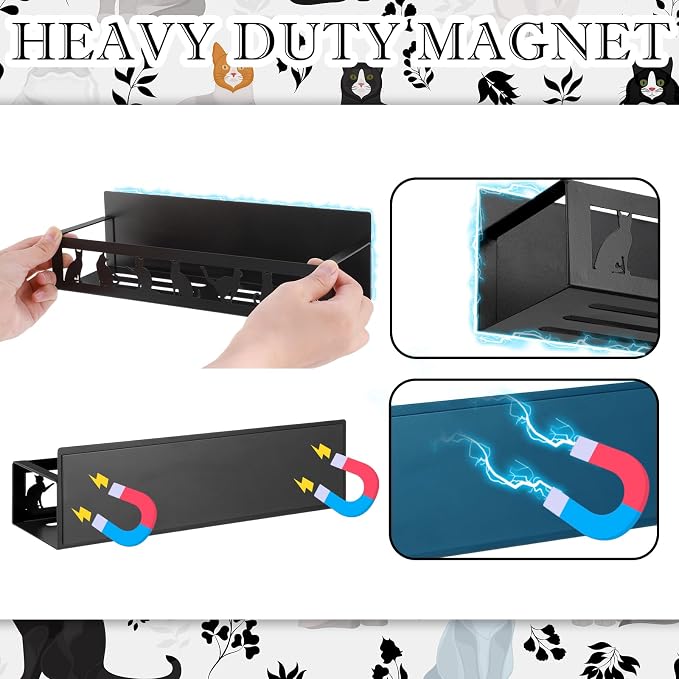 Beeveer 2 Pcs Magnetic Spice Rack for Refrigerator, Black Cat | Halloween Witch Kitchen Decor, Cat Lovers Gifts, Farmhouse Home Accessories, 2 Sizes Metal Storage Shelf for Fridge Spices - Image 5
