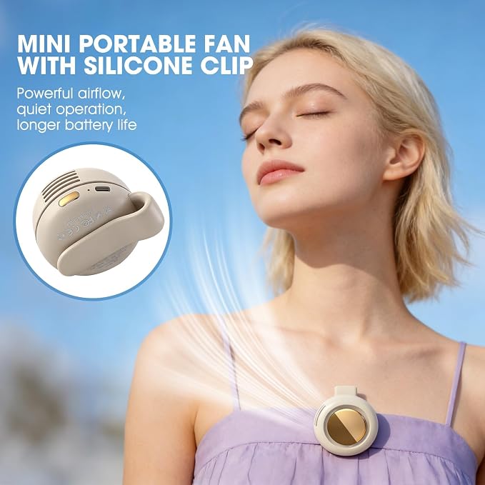 Portable Silent Mini Bladeless Fan Clip On, Small Fan Clip on for Shirt & Waist, Adjustable 3-Speed Suspended Whirlwind Fans, For Outdoor & Travel & Office, Travel Accessories, Gift (White) - Image 2