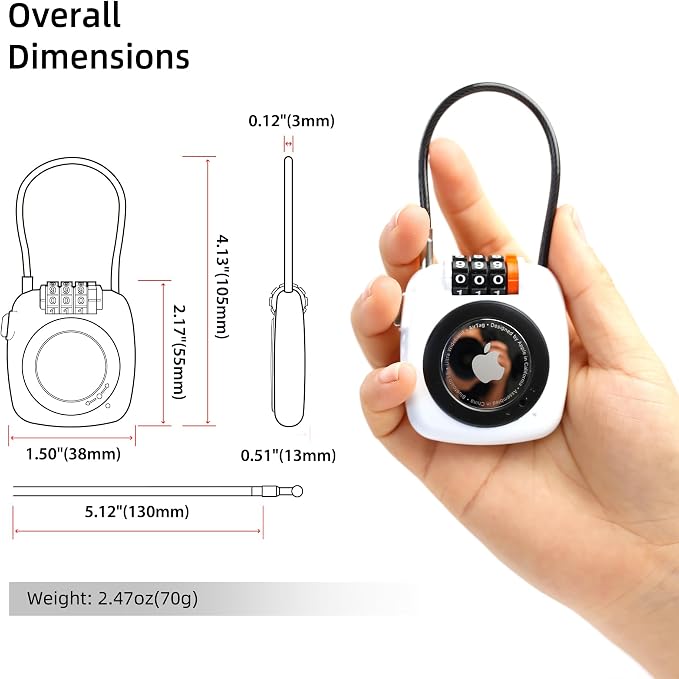 AirTag Holder with Combination Lock, Works with Apple AirTag Holder, Anti-Theft Air Tag Case with Cable Lock, Air Tagholder for Luggage, Backpack, Suitcase, Travel Safe GPS Tracker Case - Image 4