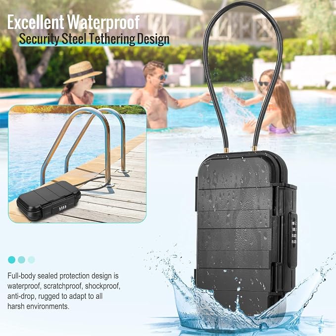 BKNOOU Portable Travel Safe with Removable Chain, Anti-Theft Beach Safe Box, Waterproof Combination Lock Box for Travel, Dorm, Beach, Hotel, Car, Home, Office - Image 2
