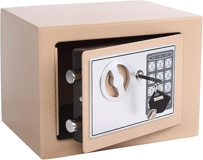 Yuanshikj Small Steel Security Safe Box with Keypad,Key;0.23 Cu Ft, Gold | Electronic Digital Secure,9.1" W x 6.7" D x 6.7" H,Hidden for Home Dorm Apartment Hotel Office Cash Jewelry Storage by Yuanshikj