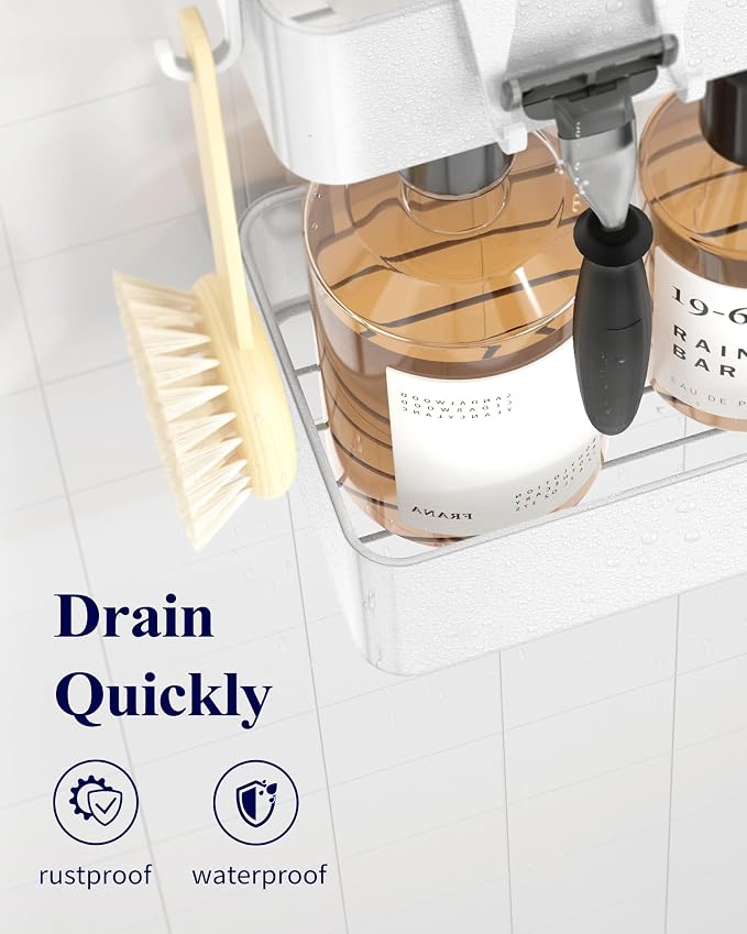 Kitsure Shower Caddy Adhesive, Stylish Shower Organizer, Large, White | 2 Pack Shower Shelf for Inside Shower, 100% Rustproof Metal Shelves, No-Drill Bathroom Organizers and Storage - Image 5