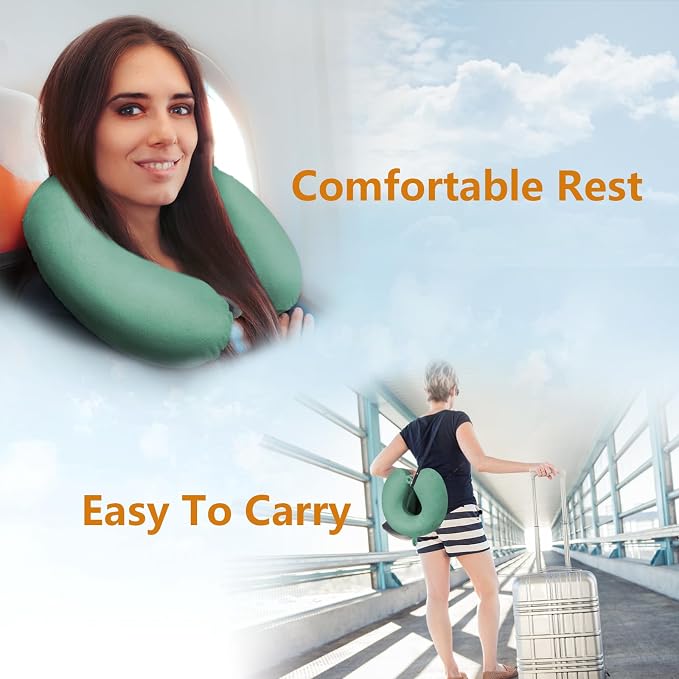 Travel Pillow, Memory Foam Neck Pillow for Traveling, U Shape Airplane Portable Flight Pillow Adult Travel Neck Pillow for Plane Train Car Home Office (Green) - Image 6