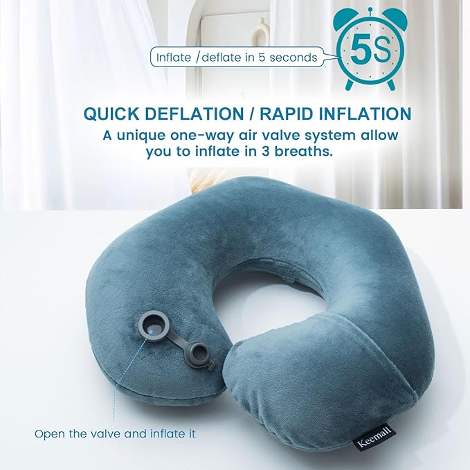 Keemall Inflatable Travel Neck Pillow for Airplane & Long Flights, 2 Pack | Compact Neck & Shoulder Support with Washable Pillowcase, Ideal for Train, Car, Home Relaxation & Office Naps - Image 9