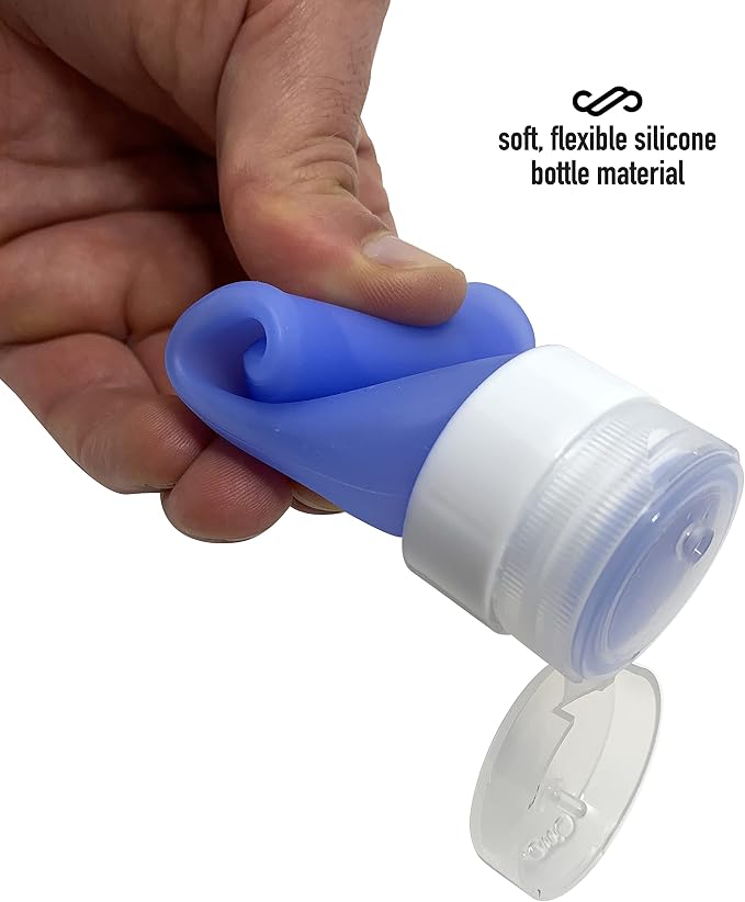 Cruise On Silicone Travel Bottle Set, TSA Approved, Leak-Proof Squeeze Bottles for Shampoo, Lotion & Liquids (2 oz & 1.4 oz), Refillable Containers with Carabiner Clips for Easy Carry - Image 5